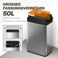 HOMCOM Sensor-Mülleimer, 55 L Kapazität, Schmetterlingsdeckel, öffnet automatisch, Edelstahl, Silberfarben(m-5)