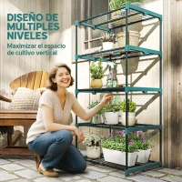 Outsunny Soporte para Plantas de 5 Niveles Estantería para Plantas de Acero Estantes de Rejilla 67x49x138 cm Verde Oscuro(m-4)