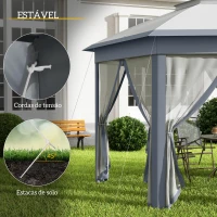 Outsunny Tenda Dobrável 4x3,4 m Tenda de Jardim Hexagonal com Duplo Tecto 6 Mosquiteiras Destacáveis e Saco de Transporte Cinzento(m-6)