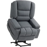 HOMCOM Poltrona Alzapersona Reclinabile con 8 Punti Massaggianti, in Tessuto Effetto Lino, 97x90x102 cm, Grigio(m-1)