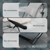 Outsunny Sdraio pieghevole con schienale regolabile e poggiatesta, 145x72x89 cm, Grigio scuro(m-4)