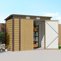 Outsunny 3.7 x 7.9ft Galvanised Steel Shed, with Latched Door and Padlock - Oak(m-9)