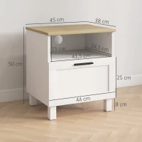 HOMCOM Mesa de Cabeceira Moderna Minimalista com Gaveta e Prateleira Aberta em Madeira 45x38x50 cm Branco e Cor Madeira(m-3)