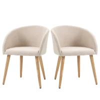 HOMCOM Set de 2 Scaune de Dining Stil Scandinav, Tapițate cu Material Textil, 55x56x74 cm, Bej(m-10)