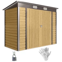 Outsunny 3.7 x 7.9ft Galvanised Steel Shed, with Latched Door and Padlock - Oak(m-10)