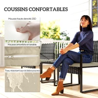 Outsunny Salon de jardin extérieur en résine tressée 2 personnes, table de jardin avec 2 chaises, plateau en verre trempé, marron(m-6)