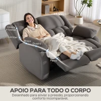 HOMCOM Sofá Reclinável Manual de 2 Lugares Ajuste Separado Revestimento em Veludo Apoio para os Pés Ajustável 145x100x102 cm Cinzento(m-6)