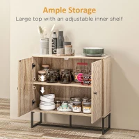 HOMCOM MDF 2-Tier Storage Cabinet Steel Frame Handles Tabletop Unique Home Style Organiser, 80H x 80L x 29.5Wcm-Oak(m-5)