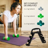 SPORTNOW Set de haltere cu suport, 3 perechi de greutăți de 2 x 1 kg, 2 x 3 kg, 2 x 5 kg, Multicolor(m-4)