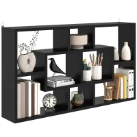 HOMCOM Mensola da parete con 8 cubi per libri e oggetti, 85x14,5x47,5 cm, Nero(m-7)