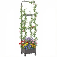 Outsunny Jardinière surélevée avec treillis bac mobile à roulettes trou de drainage, bac de plantation 40 x 40 x 185 cm(m-6)