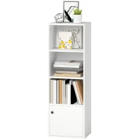 HOMCOM Librería de 4 Niveles Estantería para Libros Moderna con Estantes Abiertos y Puerta 40x30x120 cm Blanco(m-11)