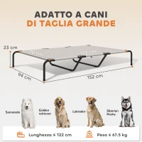 PawHut Lettino per Cani Grandi Rialzato da Esterno in Acciaio e Rete Traspirante, 152x94x23 cm, Beige(m-3)