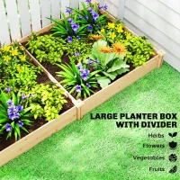 Outsunny Raised Garden Bed, Wooden Planter Box with Divider and Open Bottom for Flowers, Herbs, Vegetables, DIY Painting(m-4)