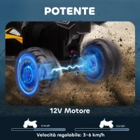 HOMCOM Quad Elettrico per Bambini 12V, 2 Velocità, Ruote Larghe con Clacson e Fari LED, Età 3-5 Anni, Giallo(m-4)