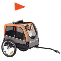 PawHut Reboque para Cães Dobrável para Bicicleta com Refletores de Segurança para Cães Pequenos e Médios até 20 kg Laranja(m-6)