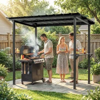 Outsunny Pavilion pentru grătar 2,71 x 1,82 m pavilion de grădină cu acoperiș înclinat, rafturi laterale, protecție UV 50+ Negru(m-2)