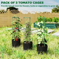 Outsunny 3 Packs Tomato Cages with 83.7L Grow Bags, 47.2" Adjutstable Triangle Plant Stakes Support Trellis with Planter Bags(m-4)