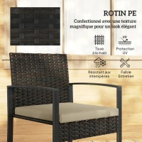 Outsunny Salon de jardin extérieur en résine tressée 2 personnes, table de jardin avec 2 chaises, plateau en verre trempé, marron(m-5)