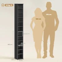 HOMCOM Conjunto de 2 Estantes Coluna Armário de Armazenamento CD-DVD 12 Compartimentos 21x22,5x88,5 cm Capacidade 204 CDs Preto(m-3)