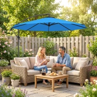 Outsunny 3(m) Offset Cantilever Parasol, with Cross Base - Blue(m-8)