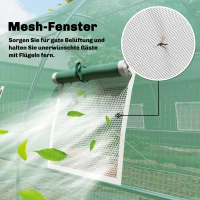 Outsunny Gewächshaus ca. 4 x 3 x 2 m Foliengewächshaus mit Abschließbar Anschlag-Tür 8 Rollbar Netzfenster Stützstangen(m-4)