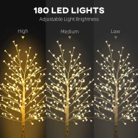 HOMCOM Brad de Mesteacăn cu 180 de Lumini LED Înălțime 180cm 3 Nivele de Luminozitate Alb(m-4)