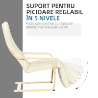 HOMCOM Fotoliu Relax cu Suport pentru Picioare Reglabil în 5 Nivele și Tetieră, 66,5x94x100 cm, Crem(m-4)