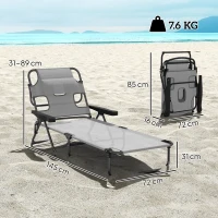 Outsunny Șezlong Pliabil Spătar Reglabil Decupaj pentru Citit Pernă pentru Cap și Brațe Sarcină 120 kg 145x72x89 cm Gri închis(m-3)
