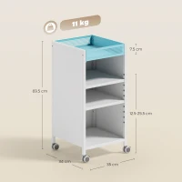 HOMCOM Bibliotecă mobilă cu rafturi reglabile, 3-stufiger Rollwagen mit oberem Korb, Weiß(m-3)
