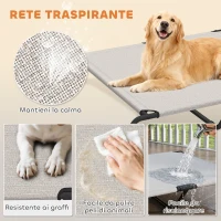PawHut Lettino per Cani Grandi Rialzato da Esterno in Acciaio e Rete Traspirante, 152x94x23 cm, Beige(m-5)