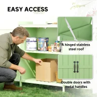 Outsunny Wooden Garden Shed, Garden Tool Storage Shed with Hinged Roof and Shelf, Outdoor Storage Cabinet with Double Doors, Light Green(m-5)