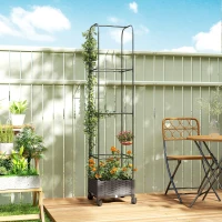Outsunny Jardinière surélevée avec treillis bac mobile à roulettes trou de drainage, bac de plantation 40 x 40 x 185 cm(m-2)