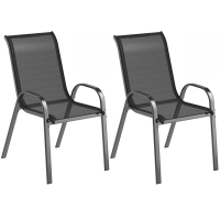 Outsunny 2er-Set Stapelbare Gartenstühle mit Armlehnen, Essstühle für den Außenbereich aus Stahl und Texteline, für Patio, Balkon, Terrasse, Außen- und Innenbereich, 54x71x93 cm, Schwarz