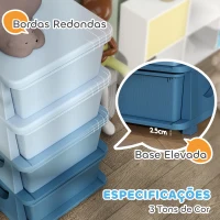 HOMCOM Organizador de Brinquedos com 4 Gavetas Torre de Arrumação para Crianças +3 Anos Cantos Arredondados e Pegas 37x37x76 cm Azul(m-5)