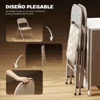 HOMCOM Juego de 2 Sillas Plegables Tapizadas en Lino Sintético con Respaldo y Estructura de Acero para Salón 45x46x78 cm Beige(m-6)