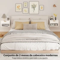 HOMCOM Conjunto de 2 Mesas de Cabeceira Flutuantes Estreitas com Gaveta com Frente Canelada e Prateleira Aberta 40x34x29 cm Branco(m-4)