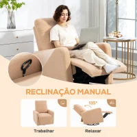 HOMCOM Poltrona Relax Reclinável Manual Poltrona Relax de Borreguito com Função de Baloiço 360° Reclinável até 135º 76x94x100 cm Marrom Claro(m-4)