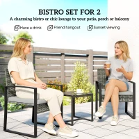Outsunny Rattan Bistroset, 3 teiliges Gartenmöbel-Set mit 2 Gartenstühlen, Couchtisch, abnehmbar Kissen Hellgrau(m-4)