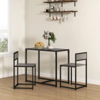 HOMCOM Ensemble table haute 3 pièces Set table haute 3 pièces, 2 chaises, 1 table, 90 cm x 47 cm x 76 cm, Gris(m-2)