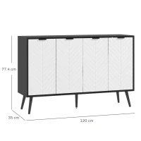 HOMCOM Madia a 4 ante con ripiani regolabili e gambe in legno, 120x35x77,4 cm, Bianco e Nero(m-3)