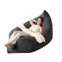 3-In-1 Convertible Bean Bag Chair with Soft Ribbed Corduroy Fabric, Memory Foam Lounger with Removable Cover, 185L x 132W cm, Dark Gray(m-2)