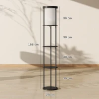 HOMCOM Lampă de podea cu 3 rafturi, design rotund, telecomandă, comutator de picior, temperatură de lumină reglabilă, pentru living, Negru(m-3)