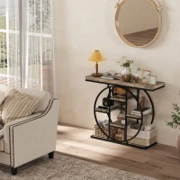 HOMCOM Industrial Console Table with Storage Shelves - Rustic Brown(m-9)
