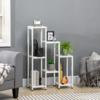 Outsunny Suport pentru flori, suport plante, 7 niveluri, pentru interior și exterior, oțel, alb, 65 x 23 x 94,5cm(m-2)