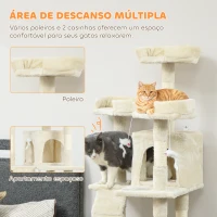 PawHut Arranhador para Gatos Arranhador de Gatos 153 cm com 2 Cavernas 3 Camas 2 Rampas Postes de Sisal e 2 Ratos Pendentes Bege(m-6)