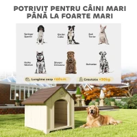 PawHut Căsuță pentru câini de talie medie și mare, ridicată, cu acoperiș înclinat, guri de aerisire și cuie, căsuță din PP, 88x78x89 cm, Bej și Maro Închis(m-5)