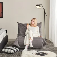 Soft Corduroy Floor Chair with Neck, Lumbar Support and Deep Seat, Skin-Friendly Sofa with Anti-Slip Base, 105L x 95W x 85H cm, Light Gray(m-1)