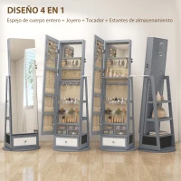 HOMCOM Espejo Joyero con Luces LED Armario Joyero con Espejo Entero Giratorio de 360° Cajón Cerradura Gris Claro(m-4)