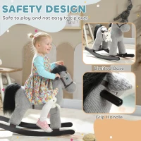 AIYAPLAY Baby Rocking Horse, Plush Ride on Toy with Handle Grip, Sound and Doll, Toddler Animal Rocker for Kids Aged 2-5, Grey(m-5)